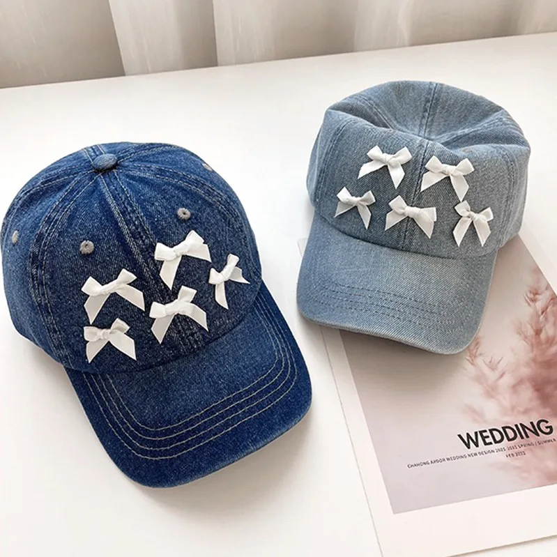 Baseball Cap Gradient Washed Cowboy Hat Custom Summer Girls Bowknot Hat
