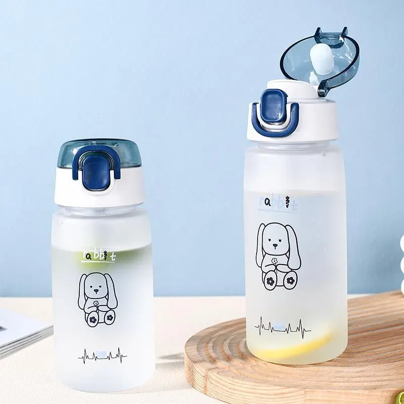 Md144 New Frosted Plastic Sippy Cup Water Bottles Student Cartoon Animal Water Bottle For Summer Kids Students Baby