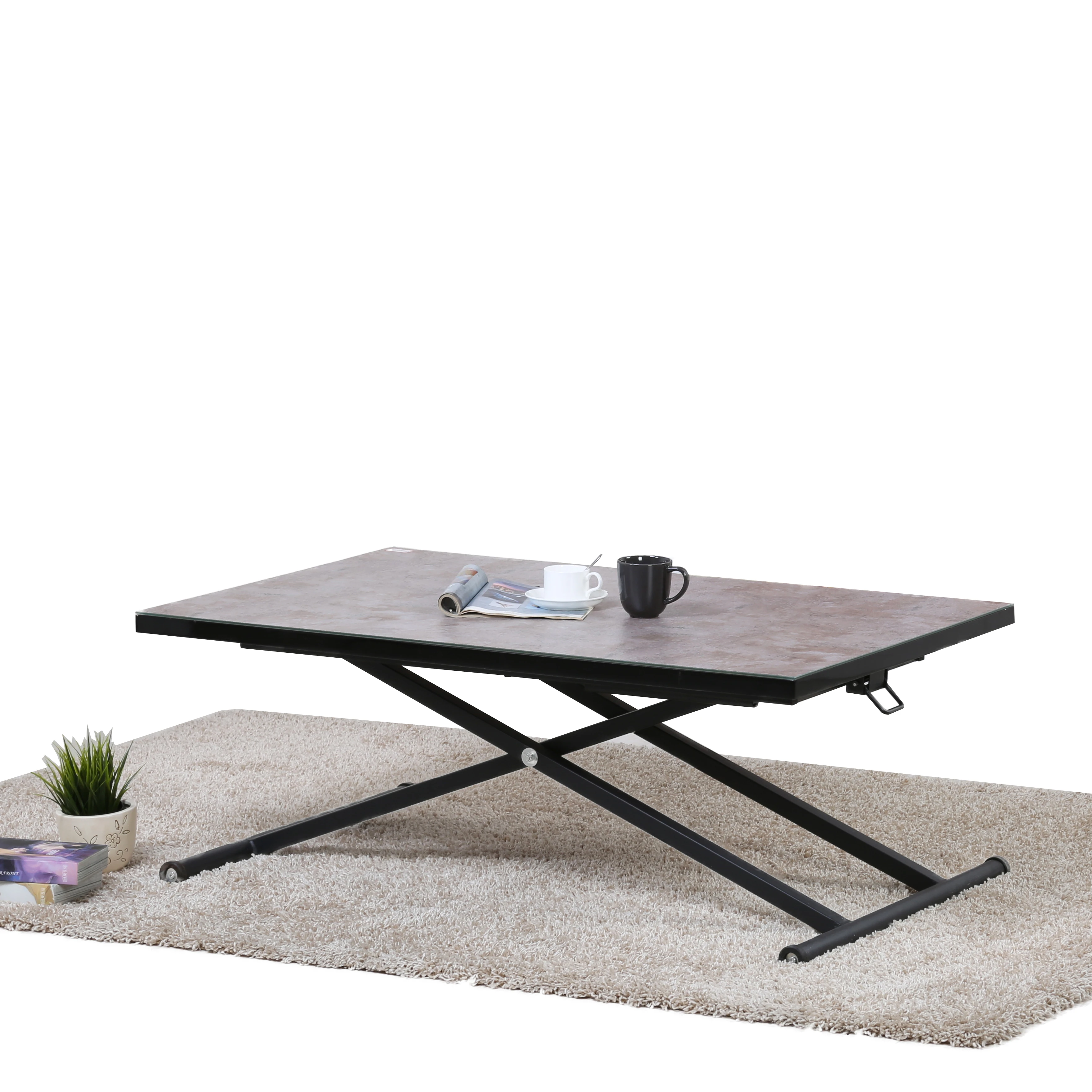 Tempered glass desktop metal base  dining adjustablift height lift multifunction coffee table up and down  table desk