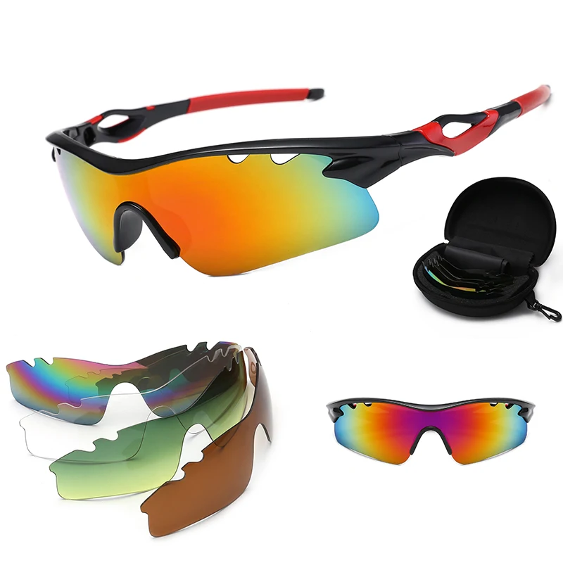 Sports Sunglasses with 4 Interchangeable Lens for Men Women Cycling Running Driving Fishing Golf Baseball Glasses