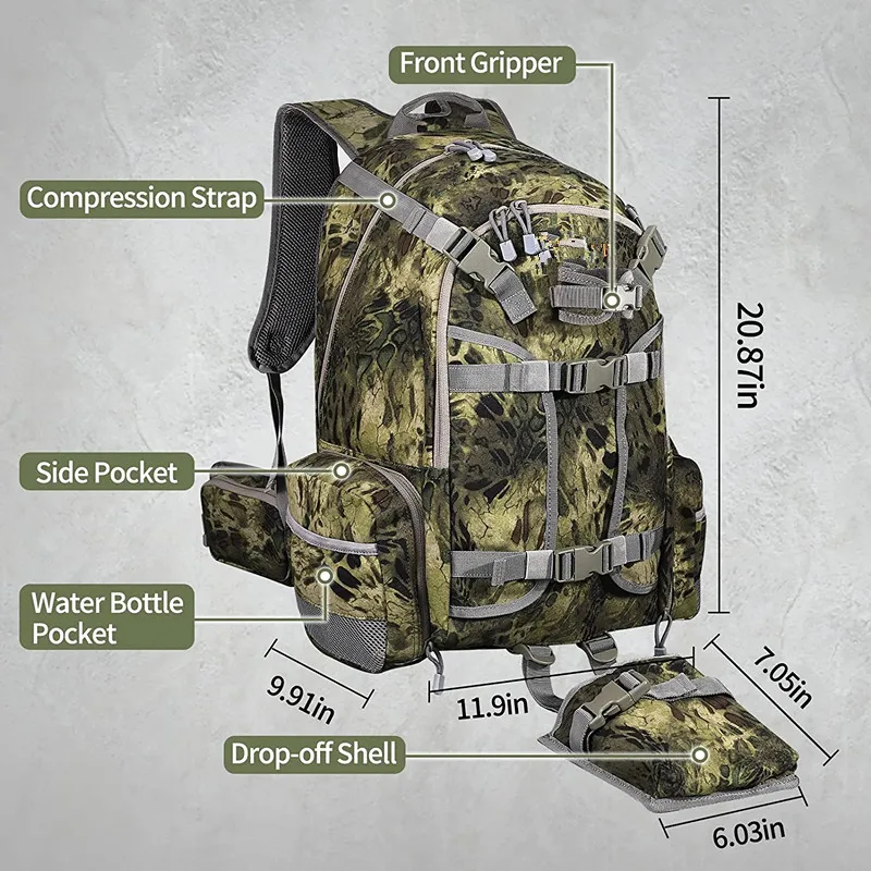YOUK Durable Camouflage Hunting Backpack with Extendable Rain Cover Large Capacity Turkey Vest Waist Belt for Outdoor Hunters