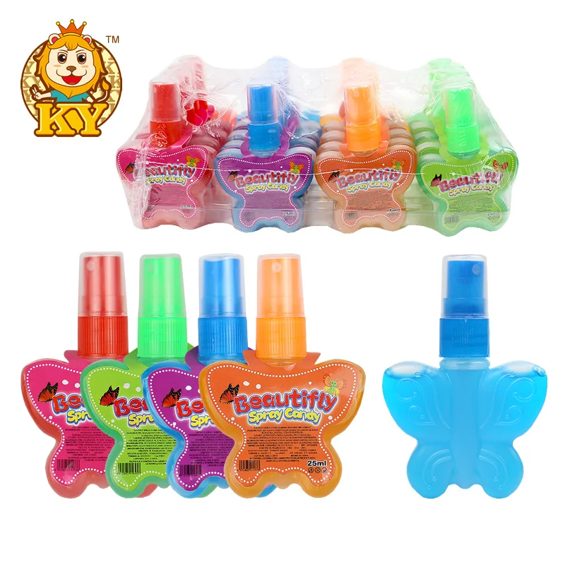 Manufacturer Wholesale butterfly Shape Sour Flavor Mixed Fruity Jam Spray Bottle Liquid Candy