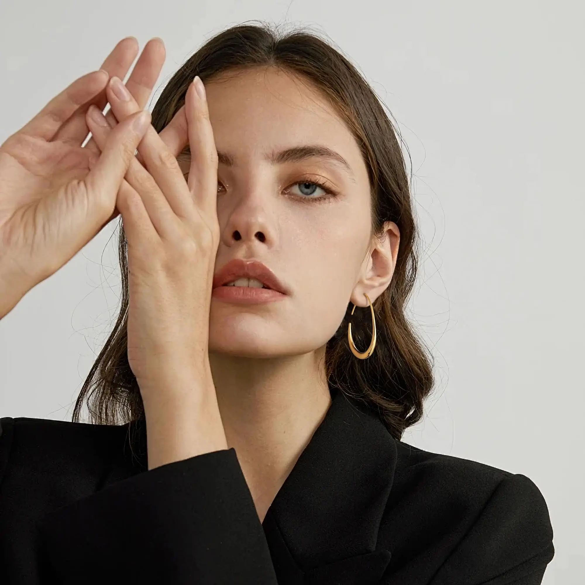 Lightweight Teardrop Hoop Earrings Large Oval Pull Through Hoop Earrings High Polished Statement Fashion Jewelry Earrings