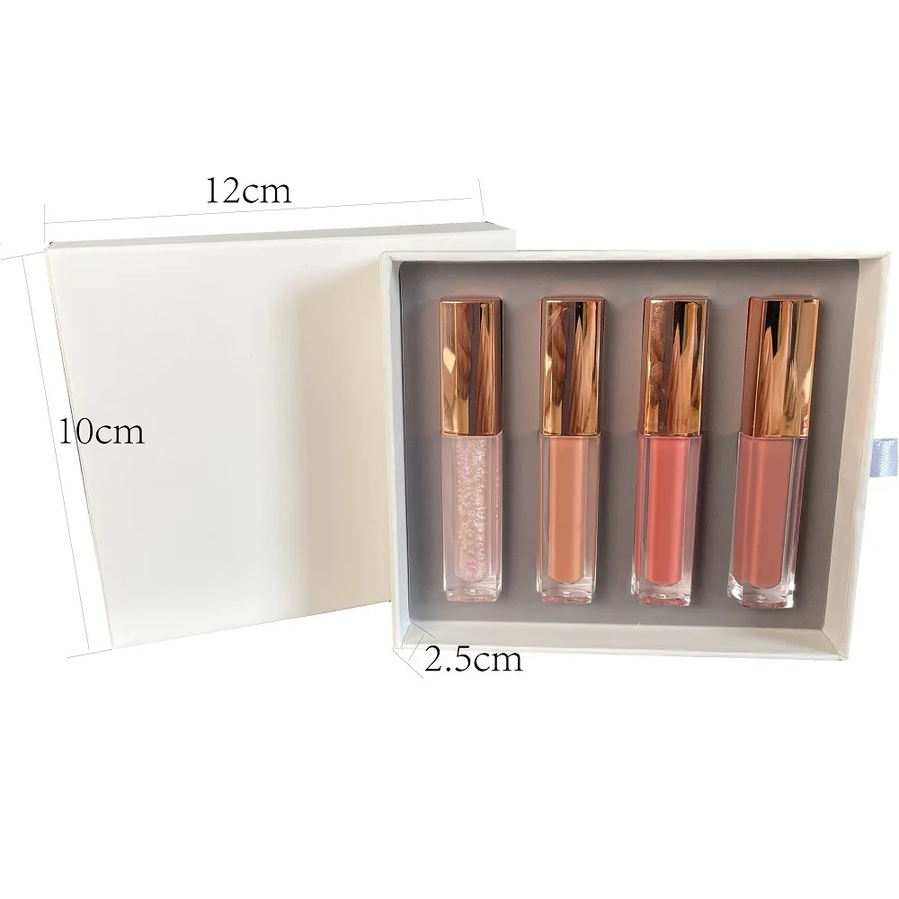 Makeup Set mini set 4 pcs Cosmetics Custom Waterproof Velvet RED glitter gloss Nude Matte liquid Lipstick Christmas gift