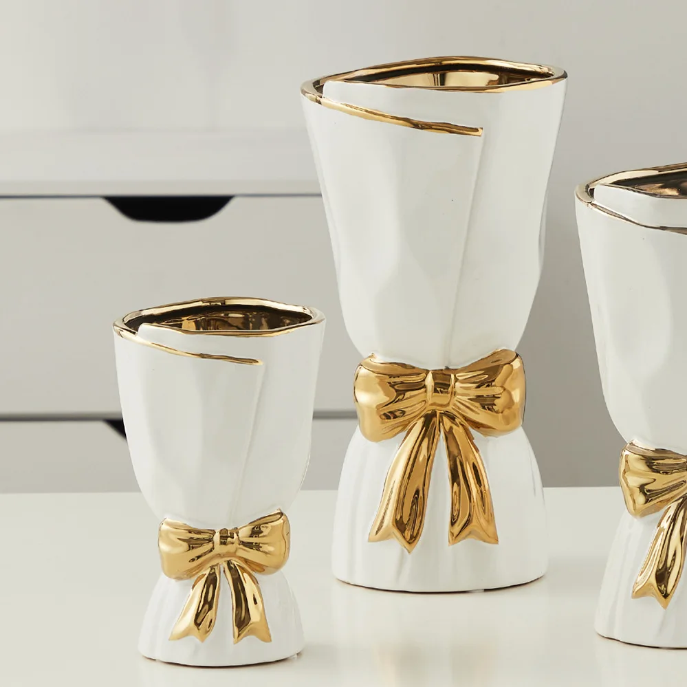 Handmade Ceramic Vase Luxury Gold Vase High Grade Home Decor Ornaments Flower Shape