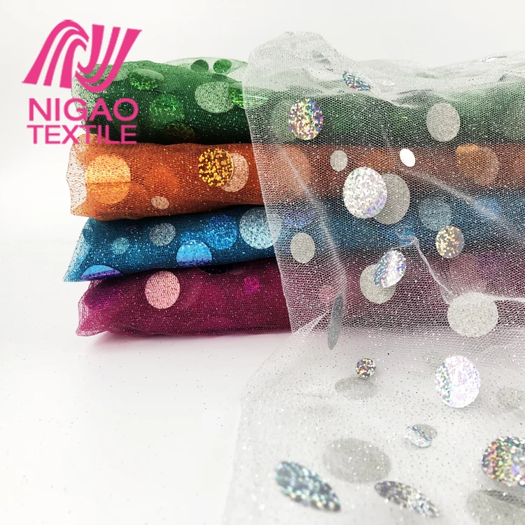 
Wholesale multicolor 100%Polyester polka dot mesh fabric sequin fabric tulle for TUTU Dress 