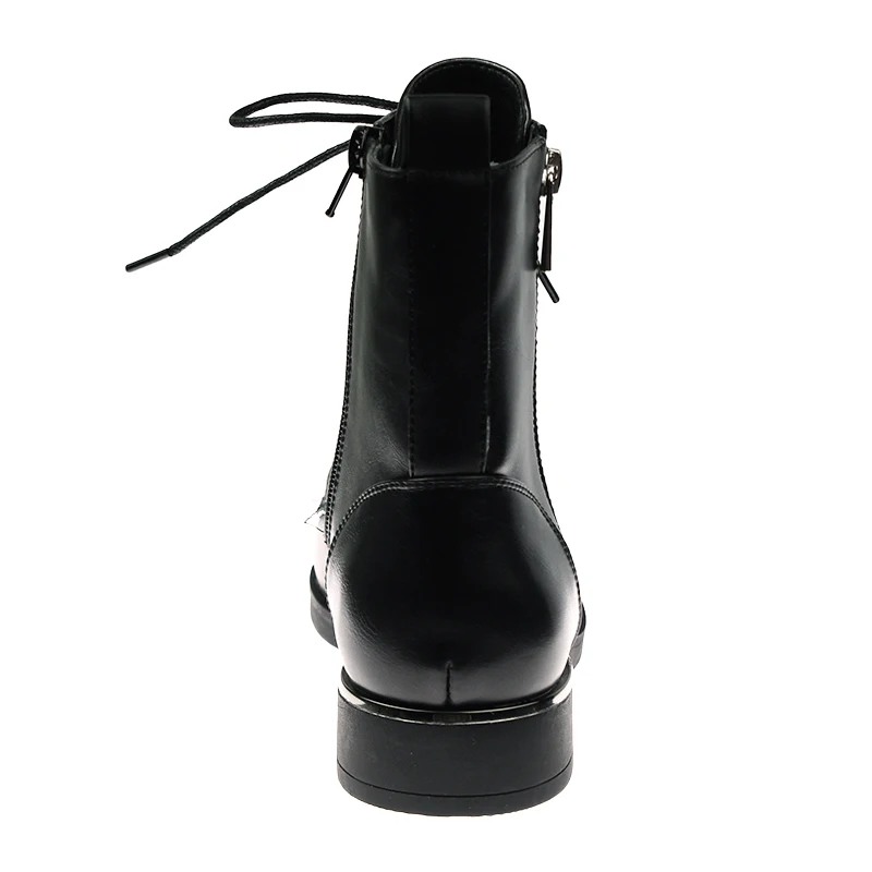 Customized Female British Style Waterproof Black Leather Boots Zip Leather Knight Boot for Women Ladies Shoes