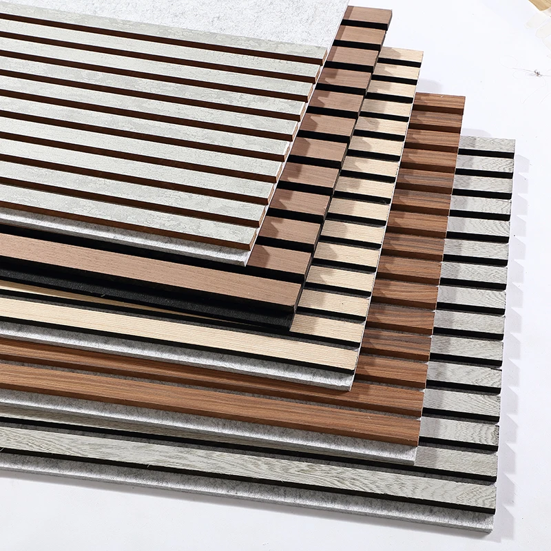 Interior Decorative Fiber Proof Pet Veneer Board Soundproof Mdf Slatted Wooden Akupanel Sound Wood Slat Acoustic Wall Panels