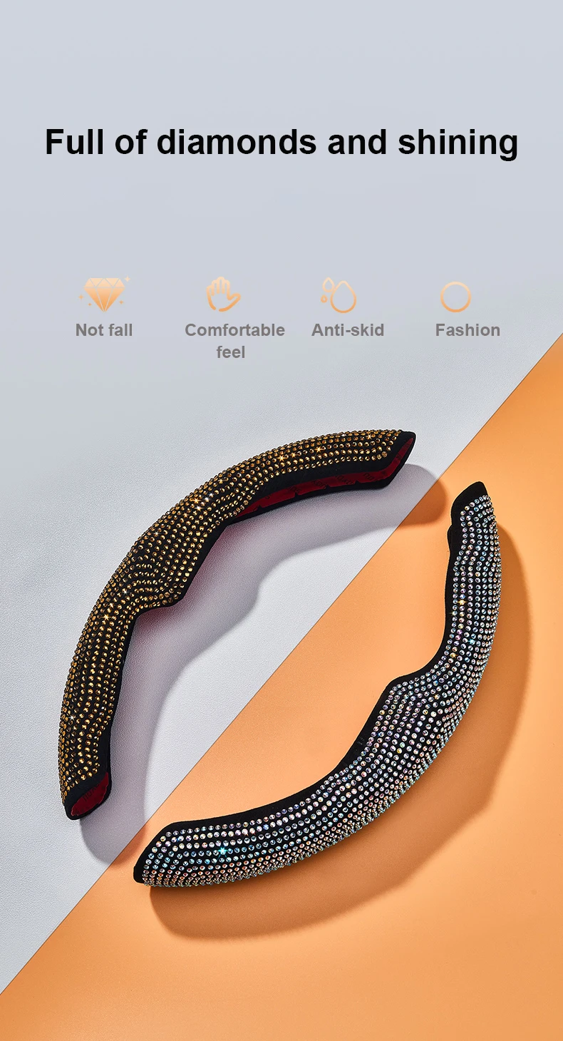 Customized Universal Luxury and Business Style PU Leather Car Steering Wheel Cover with Diamond Design for Tesla Model 3 / Y