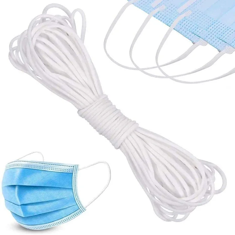 Round Elastic Polyester Braided Nylon Spandex band Medical Accesories White Macrame Cord 5mm Flat Earloop For Face Mask
