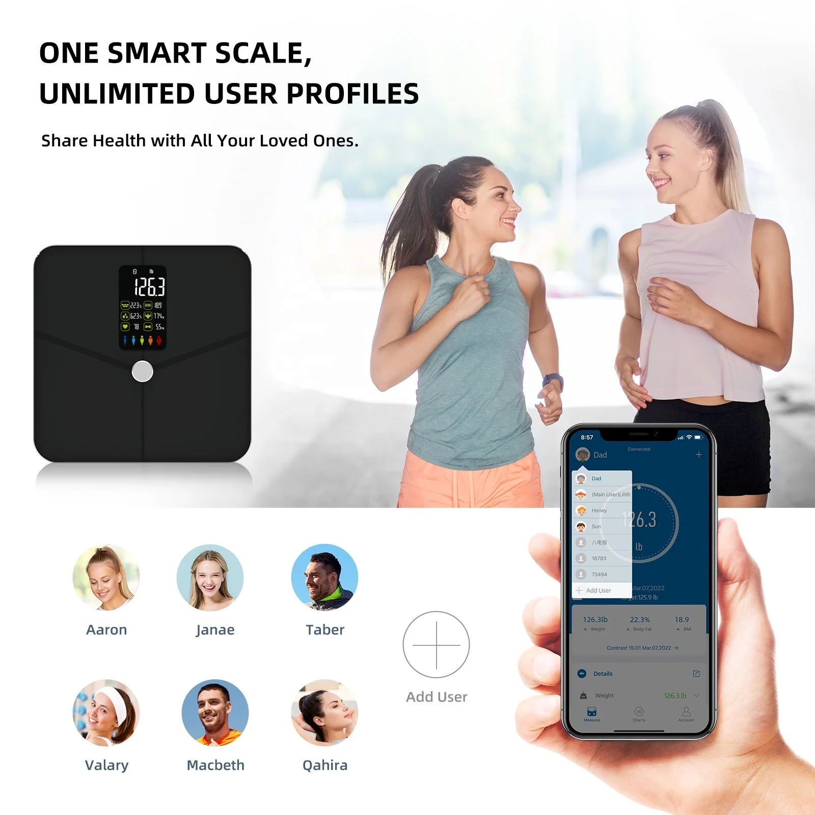 Smart New Digital Bathroom Display Body Fat Scale with Wireless Function VA Screen Black ITO Glass Scales App Connectivity
