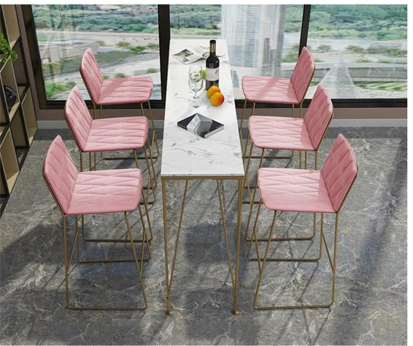 Розовая бархатная барная стойка, табурет для дома, современный минималистичный, повседневная мебель для кафе, золотые металлические высокие барные стулья для продажи
