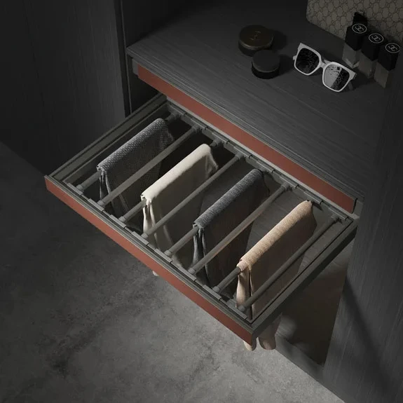 Wardrobe Leather  Logo customized available pants rack movable rod pull out trouser pants hanger organizer