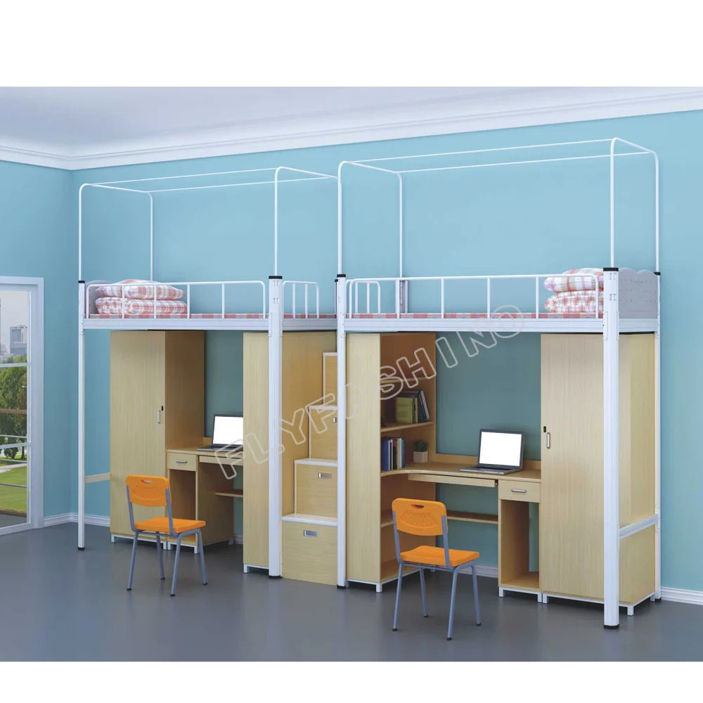 
Dormitory department bedroom steel student beds metal frame bunk bed with desk 