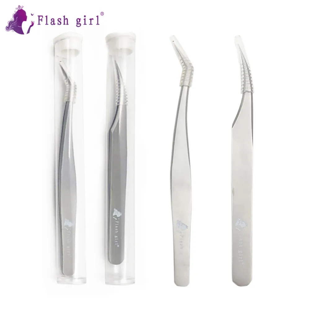 Free shipping Wholesale Glitter Girls Eyelash Tweezers Wholesale Price Custom LOGO Eyelash Extension Stainless Steel frosted