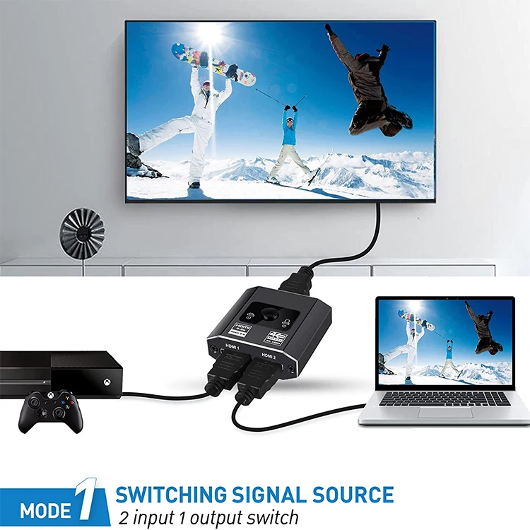 HDMI Switch 4K@60Hz HDMI Splitter, Aluminum Bi-Directional HDMI 2.0b Switcher Splitter 2 in 1 Out, Supports HDCP2.2, HDR, 3D