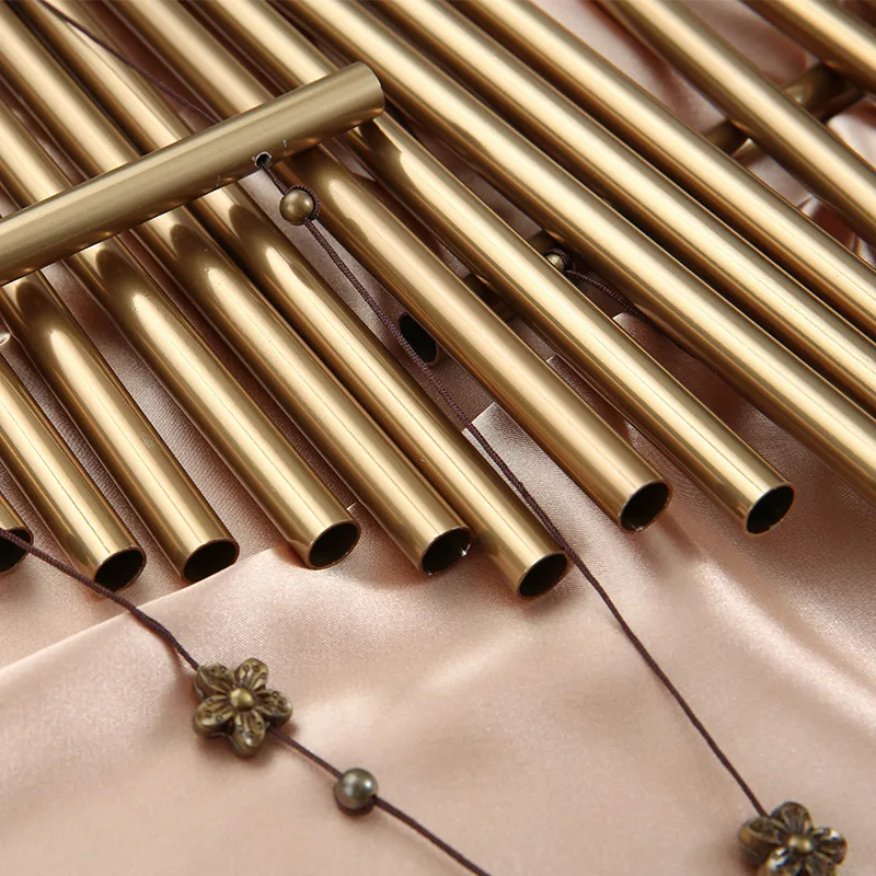 Wholesale European 75cm windchime single gift box packing metal tube golden home decorative wind bells with butter fly pendant