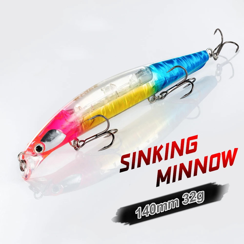 140mm 32g Saltwater sinking Minnow Long Casting artificial swim Bait Flash Blade Wobbler sea bass Fishing Lure