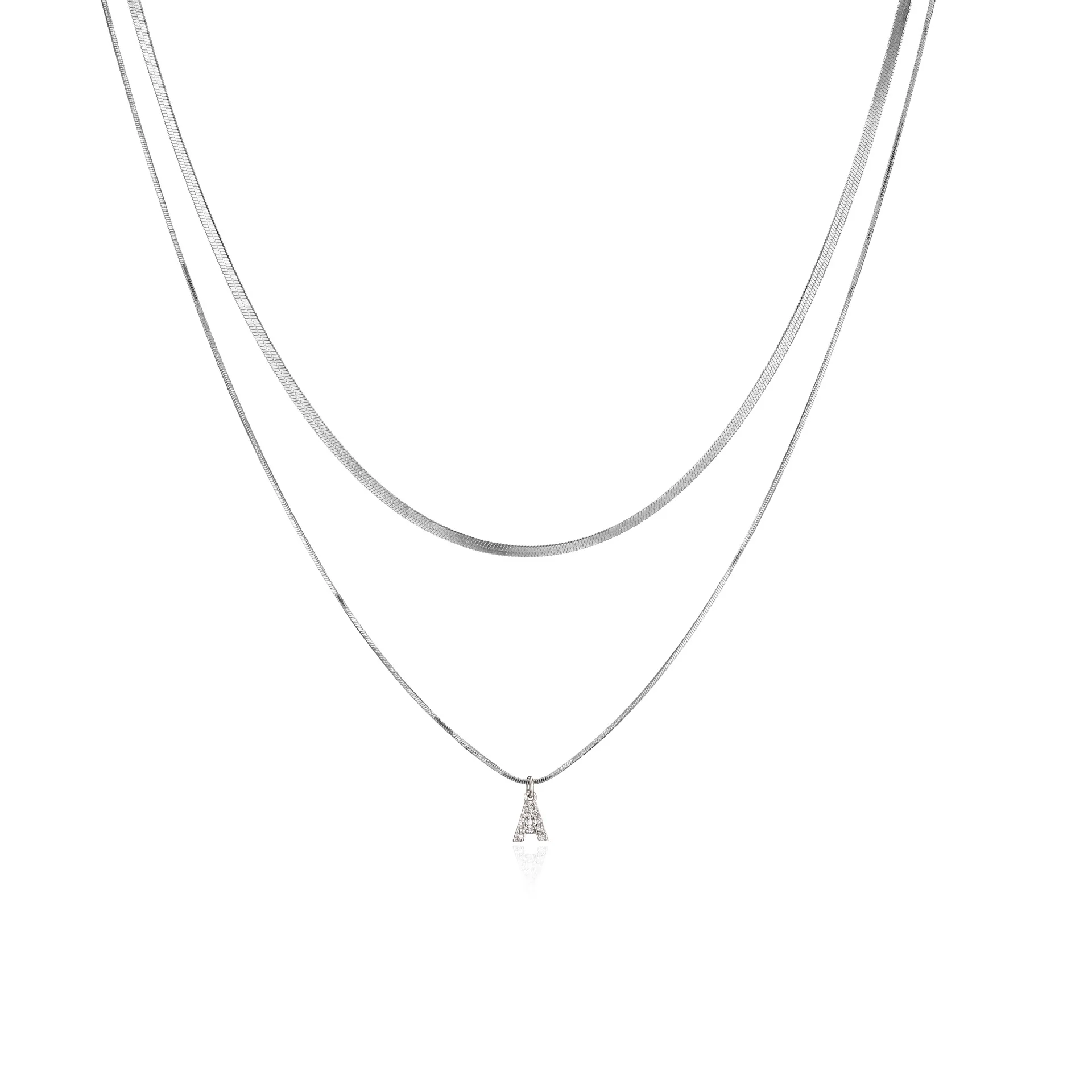 NEWEST stainless steel snake chain women necklace zircon 26 initial letter pendant necklace wholesale for girls