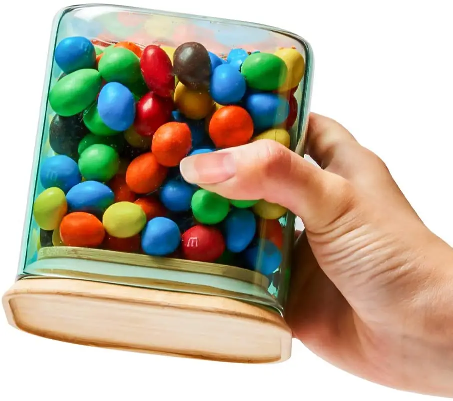 Colorful Stackable Square Glass Jar Set, Air Tight Canister Kitchen Food Storage Container Set for Candy, Cookie, Rice, Sugar
