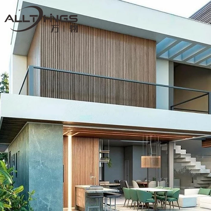 Composite wooden wpc yard slat fencing wood plastic privacy villa screen fence panel exterior wall cladding