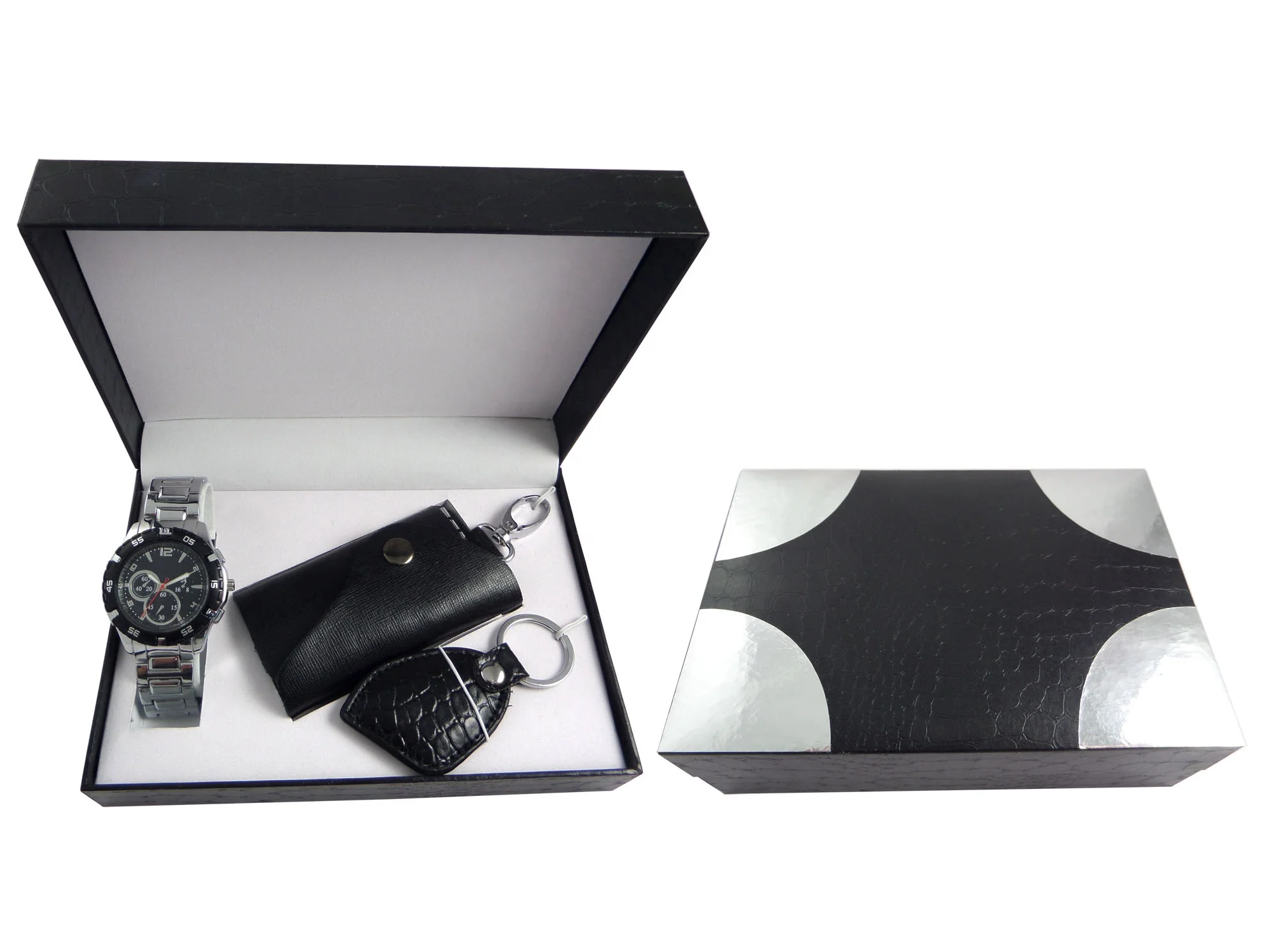 Black Leather Watch Wallet Belt Bracelet Chain Ballpoint Pen Gift Set Box For Present Business Gift Men Set