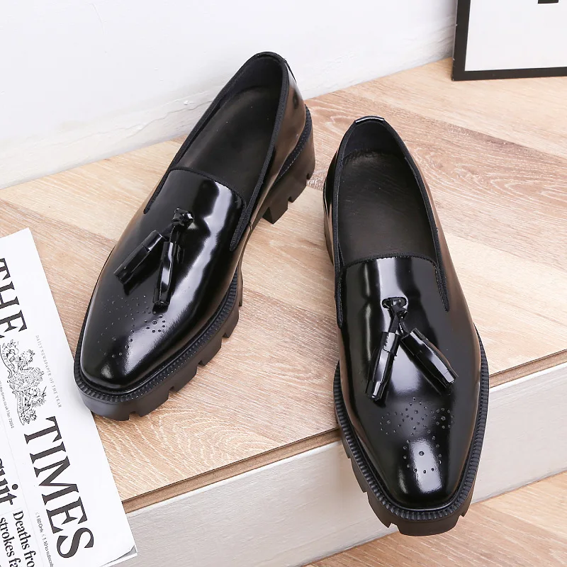 PDEP 2023 new arrival black genuine leather men loafers dress shoes rivet chunky rubber sole red bottom men wedding shoes