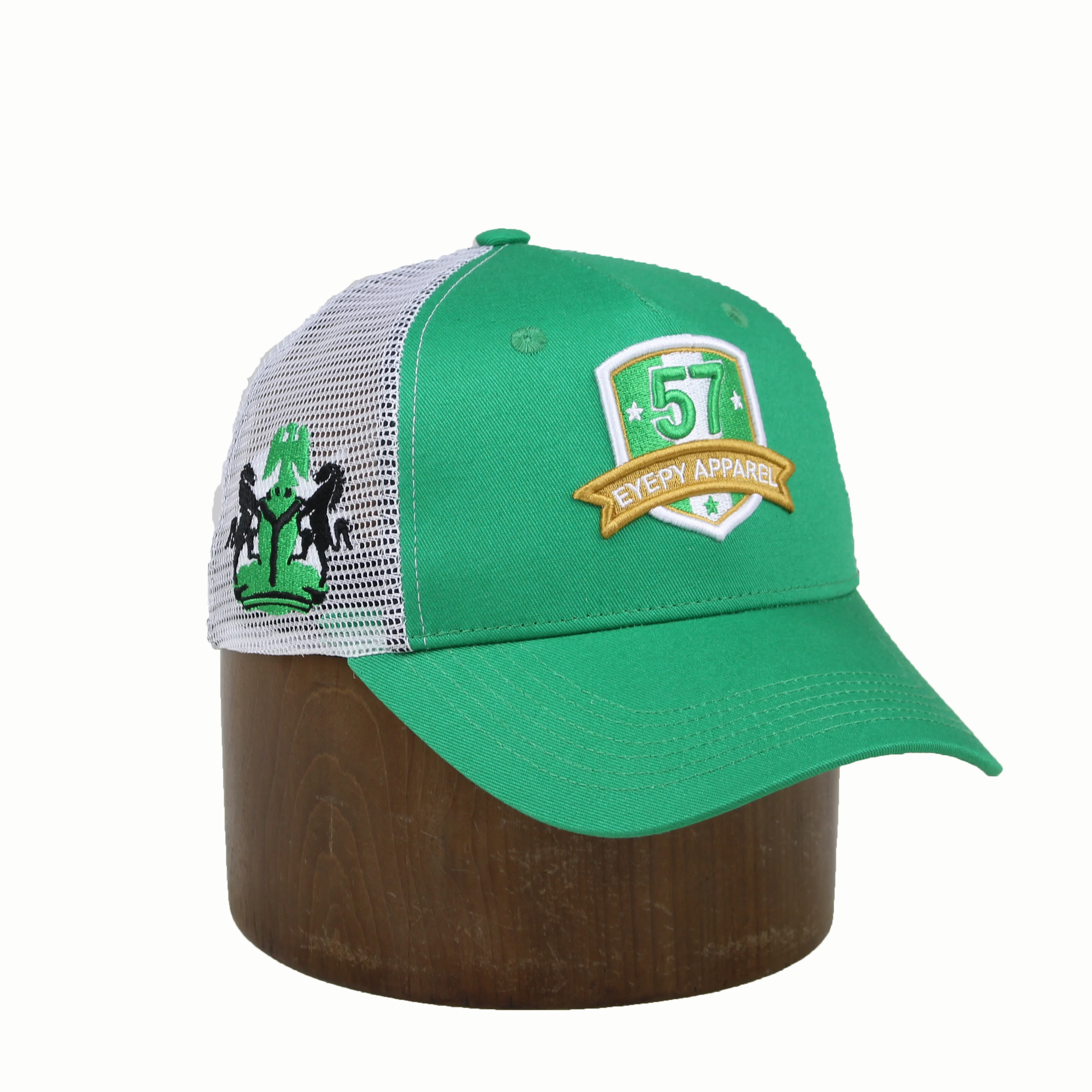 Custom headwear 5 panel hats snap back, short bill gorras trucker cap mesh hat camp cap