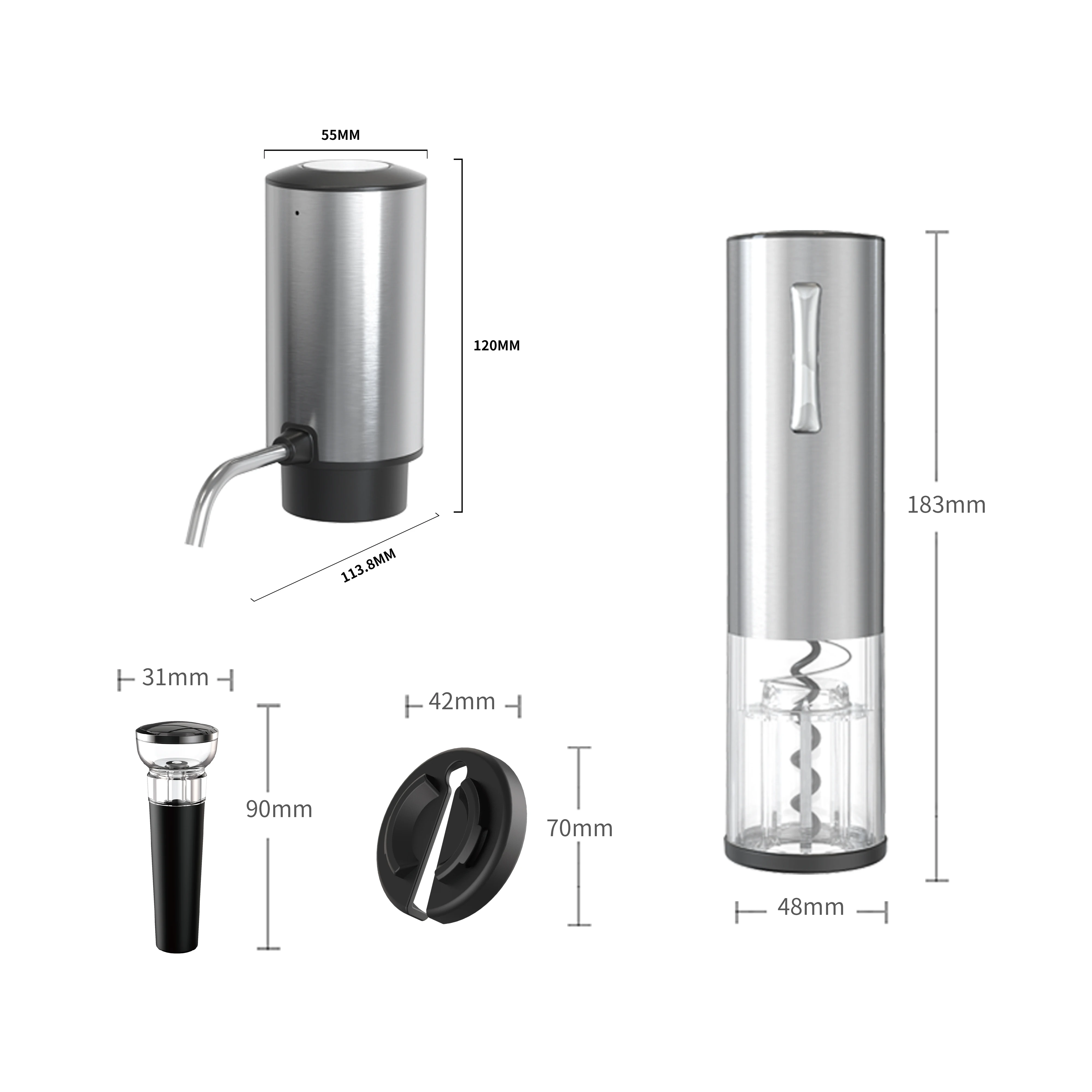 Luxury 5 in1 Rechargeable Wine Gift Set Stainless Steel Electric Wine Aerator and Pourer Wholesale