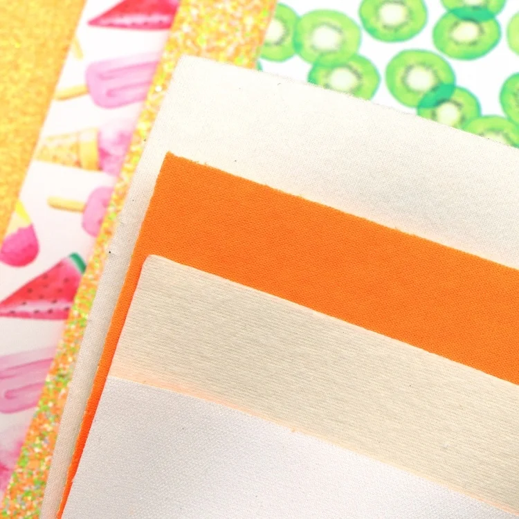 4pcs/set Fruit Kiwi Popsicle Print Yellow Faux Leather Material Mix Glitter Sheets Synthetic Leather Fabric For Diy 1187519