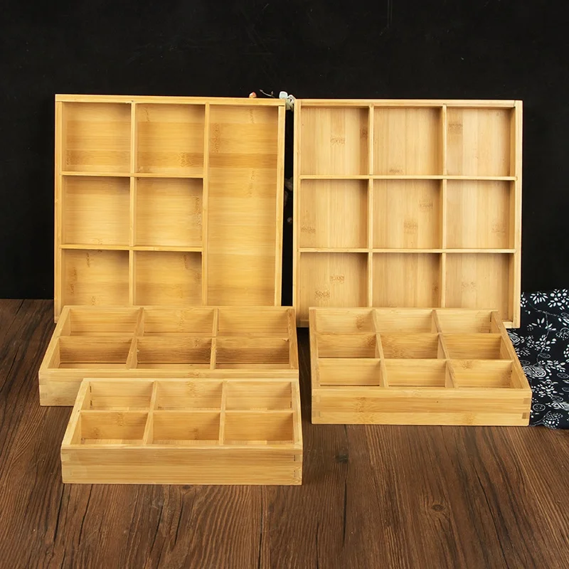 Bamboo Wooden Multi Compartment Hotpot Serving Tray  Bamboo Nine-grid Wood Tableware Snack Plate