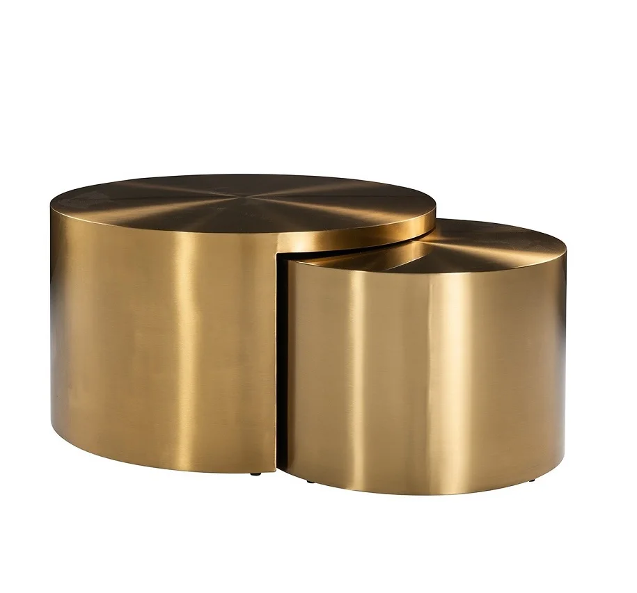 Wholesales Luxury Golden Stainless Steel Coffee Table 2 Pieces Center Table Nesting Table for Home Hotel