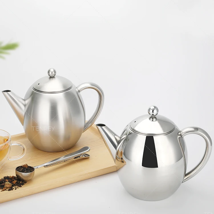 Tenrey 500ml Tea Maker Double Wall Teapot Stainless Steel Teapot with Removeable Infuser