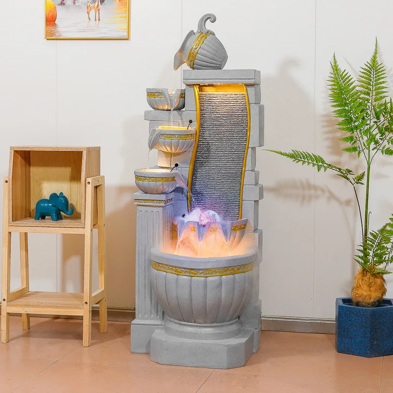 Large Outdoor Garden Home Decor Resin Water Fountain With Fish Pool Led Light Waterfall Fountain