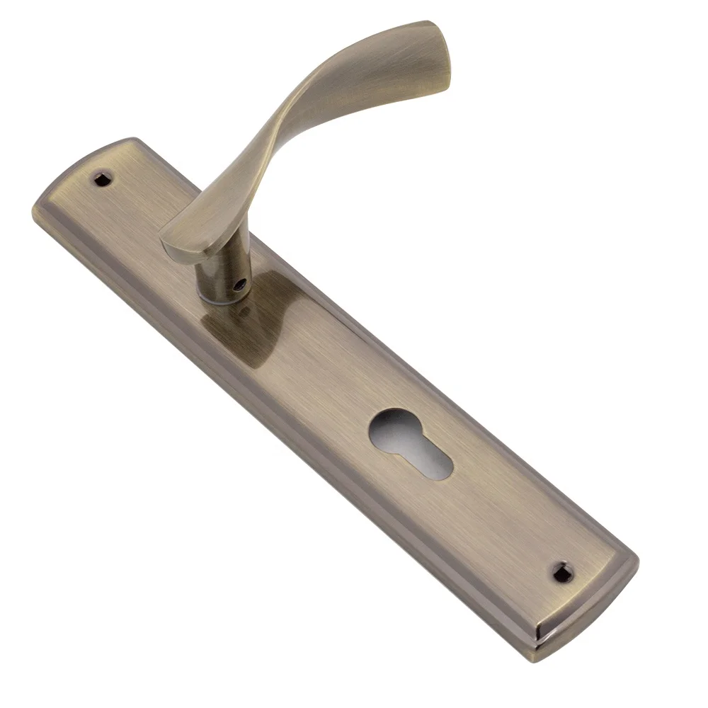 European style panel lock,Factory direct price hardware handles,Antique Brass lever door handle on plate