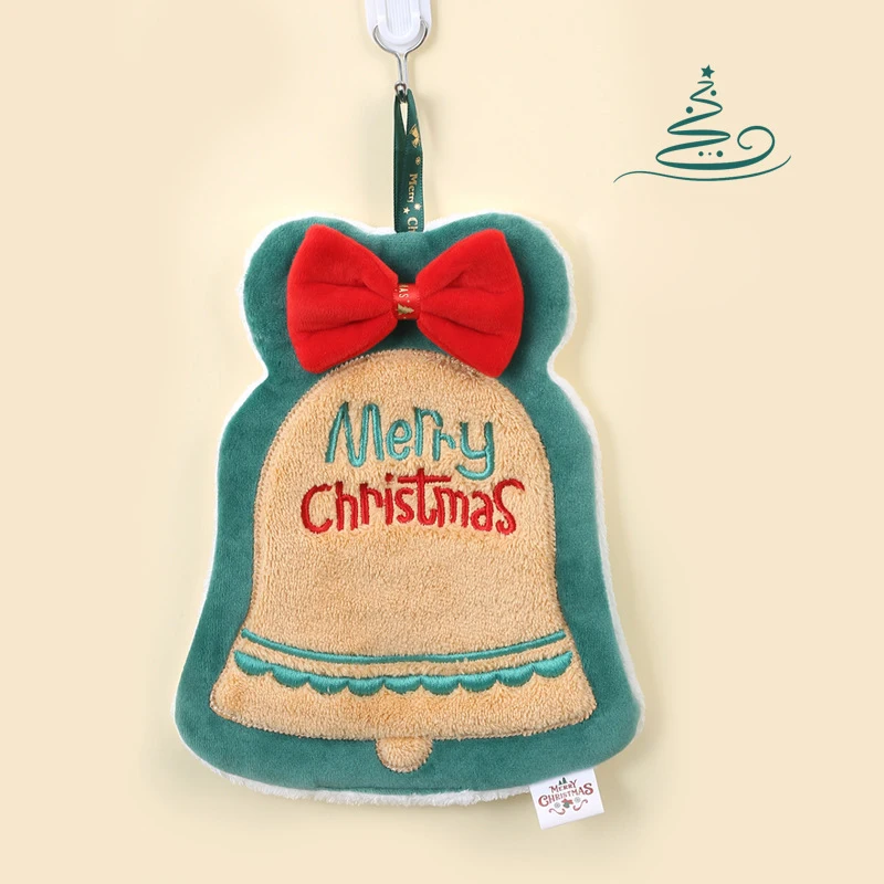Christmas Hand Towel Hanging Style New Thickened Coral Fleece Absorbent Quick Drying Cloth Kitchen Embroidery Wipe Hand Towel