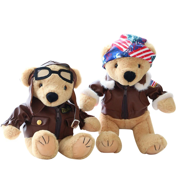 Customizing  fluffy teddy bear plush UK CE custom ODM soft toy with PU jacket plush Toy