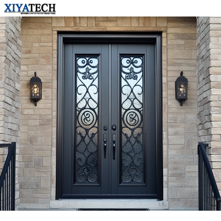 XIYATECH лидер продаж отличные кованые железные двери необычный дизайн внешние двойные стальные защитные для проживания