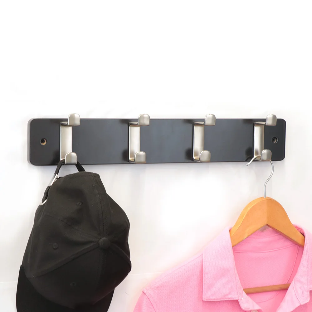 Custom Home Wall Mounted Black Coat Rack Decorative Hotel Toilet Bathroom MDF+Zinc Alloy Hook Clothes Hooks Wall Hanger