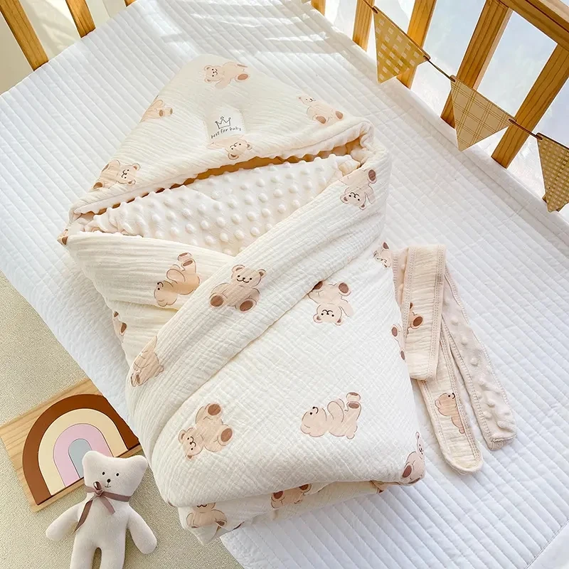 MU Cotton Sleepsack Baby Swaddle Blanket Wrap Hat Set Infant Adjustable Newborn Sleeping Bag Muslin Blanket