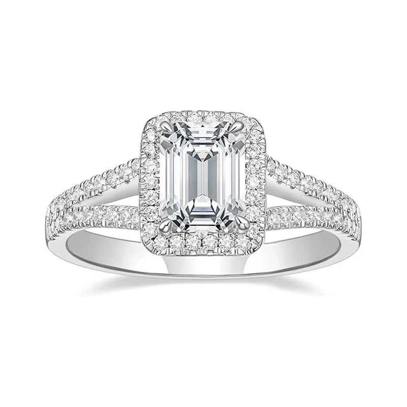 Brilliant Emerald Cut 14k 18k White Gold Lab Created Diamond Wedding Ring