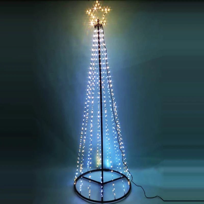 6FT LED smart RGB remote controller Christmas tree light with star decoration lighting 1.8M flagpole Christmas trees
