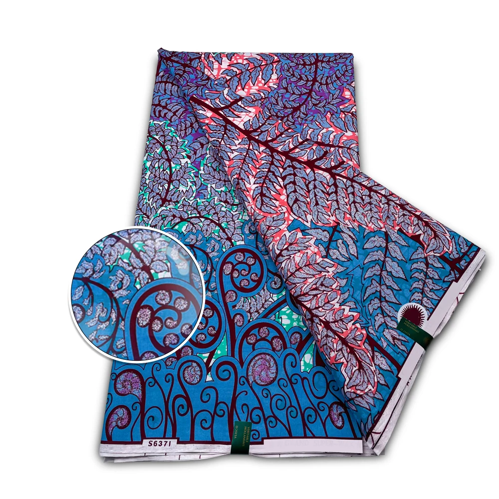 Exclusive 100% Cotton Real Wax Cotton African Print Fabric With Glitter Grand Super Golden