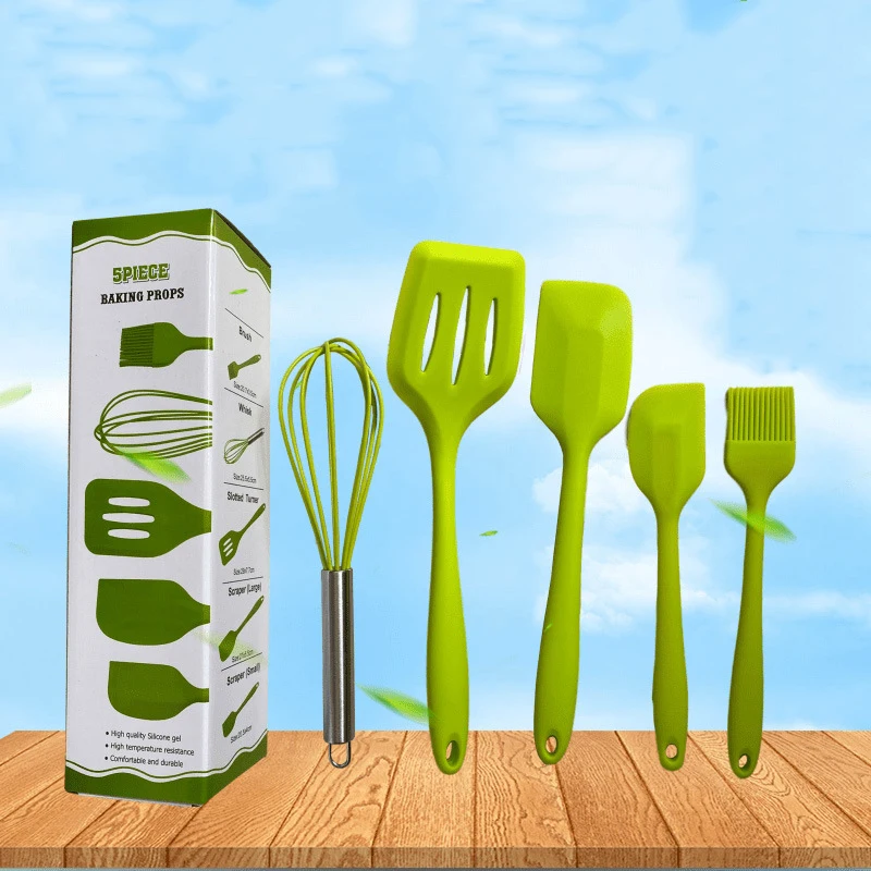 5 pcs/set Silicone Kitchen Baking Utensil Set Non-Stick Rubber Spatula Shovel Scraper Oil Brush