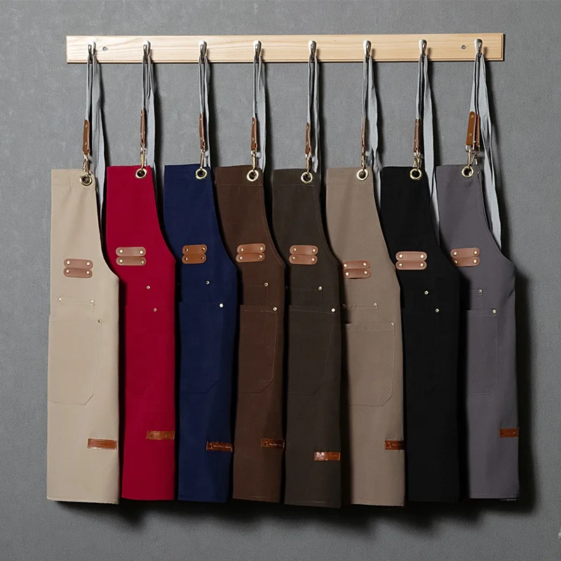 Canvas apron custom logo printing, catering, cooking, coffee shop, barber bar, internet red, waterproof work clothes for women