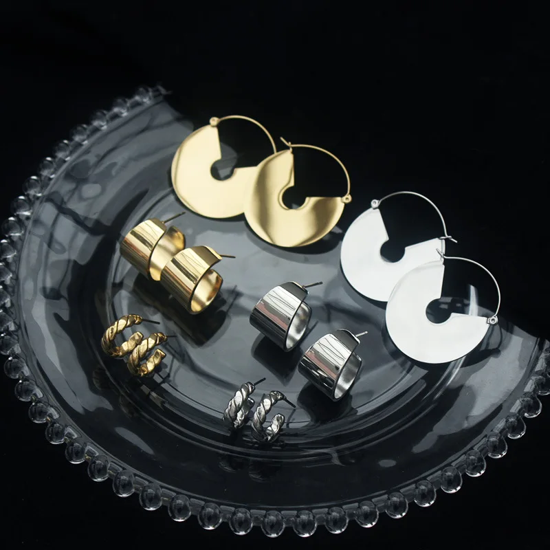 Geometric Stainless Steel Necklace Simple Style High Quality Stainless Steel Earrings