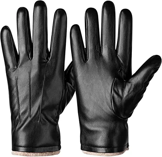 Winter PU Leather Gloves for Men Warm Thermal Touchscreen Texting Typing Dress Driving Motorcycle Gloves with Wool Lining
