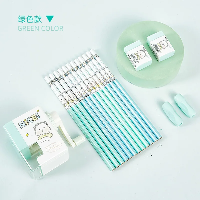 17 PCS Back to School Stationery Set For School Student Include Pencil Sharpener Eraser Pen Holder Cartoon Cute School Supplies