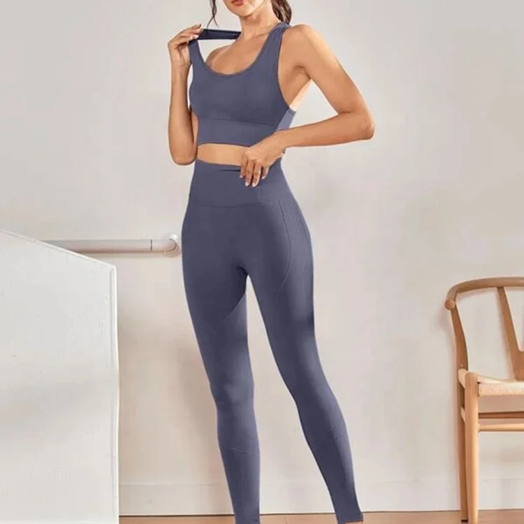 PashasunshineIns new European and American sports bra seamless Yoga suit tight knit fitness pants cross border Yoga suit women