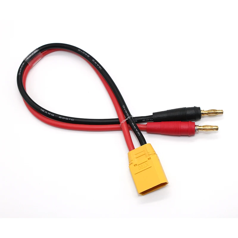 Amass XT90H male Connector With Sheath to 4mm banana plug charger cable 12AWG 300MM For RC Lipo battery